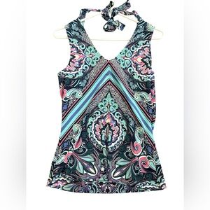 Etcetera Black and Blue Graphic Sleeveless Tank Top